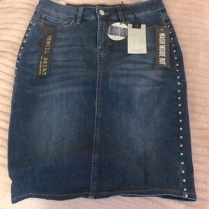Denim Pencil Mini Skirt with Studded Detail